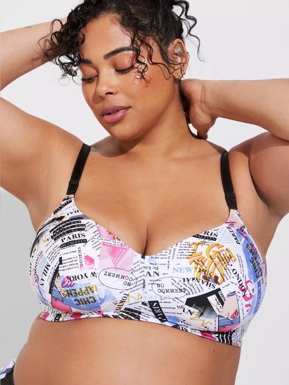 Torrid Printed Newsprint Push-Up Bra with Black Straps